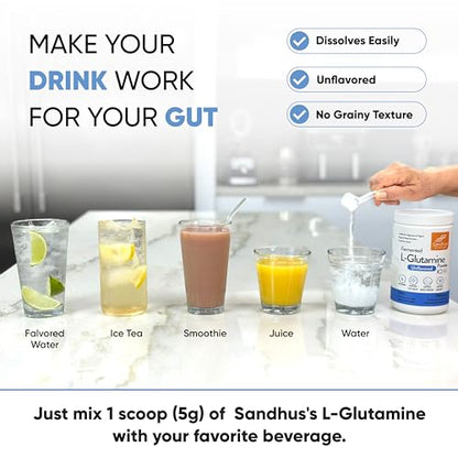 Sandhu's L-Glutamine - 100 Servings -Made in USA -500 Gram- Non-GMO- Amino