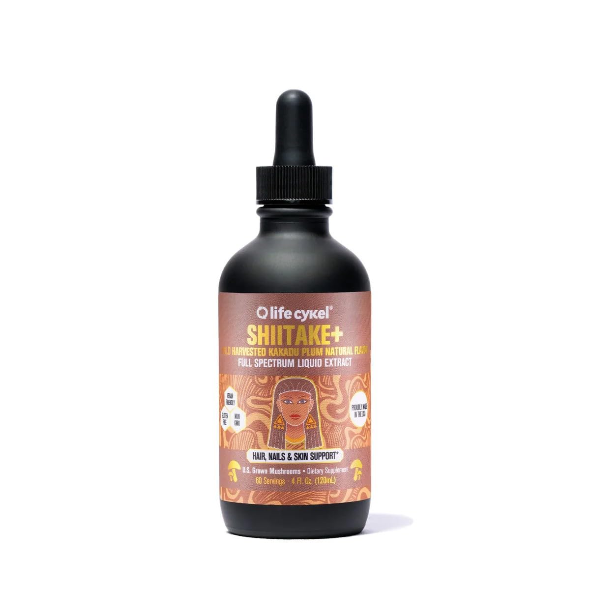 Lifecykel - Shiitake Mushroom Extract with Kakadu Plum- Hair, Skin & Nail Support, Anti Aging Supplement- 100% Organic Mushrooms, Immune Boosting, Vitamin C Made in The US- 2 Fl oz(Packaging May Vary)