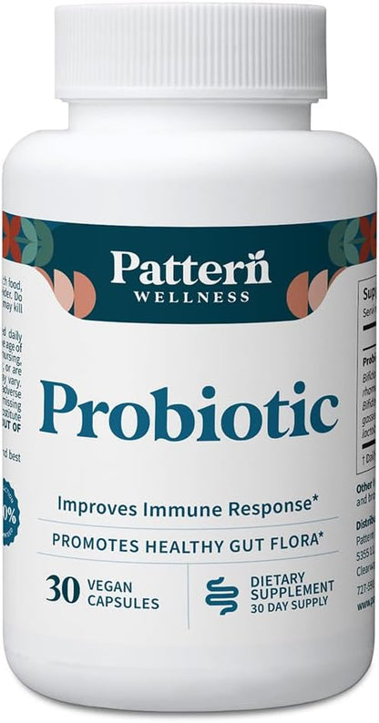 Pattern Wellness Probiotic Supplement – 30 Vegan Capsules | 51 Billion CFU – Supports Digestive Balance & Gut Wellness – Mindfully Sourced, Non-GMO