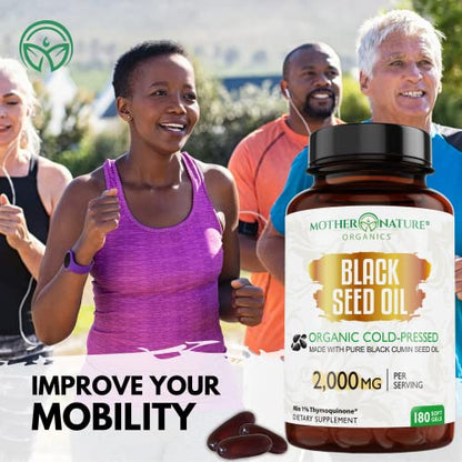 Organic Black Seed Oil Capsules - 3 Month Supply - 180 Count (2000mg Per Serving)