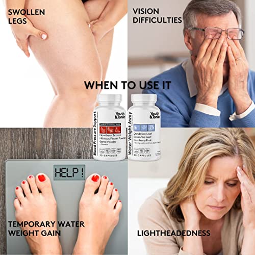 Youth & Tonic Daily Water Weight Away Pills and Blood Pressure Support Supplements/Natural