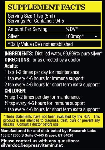 32 oz Total, Silver Doc Silver Hydrosol Mineral Supplement, Natural Alternative and Immune Support, Positively Charged 99% Bio-Available Colloidal Molecules Seek Out Unwanted Visitors