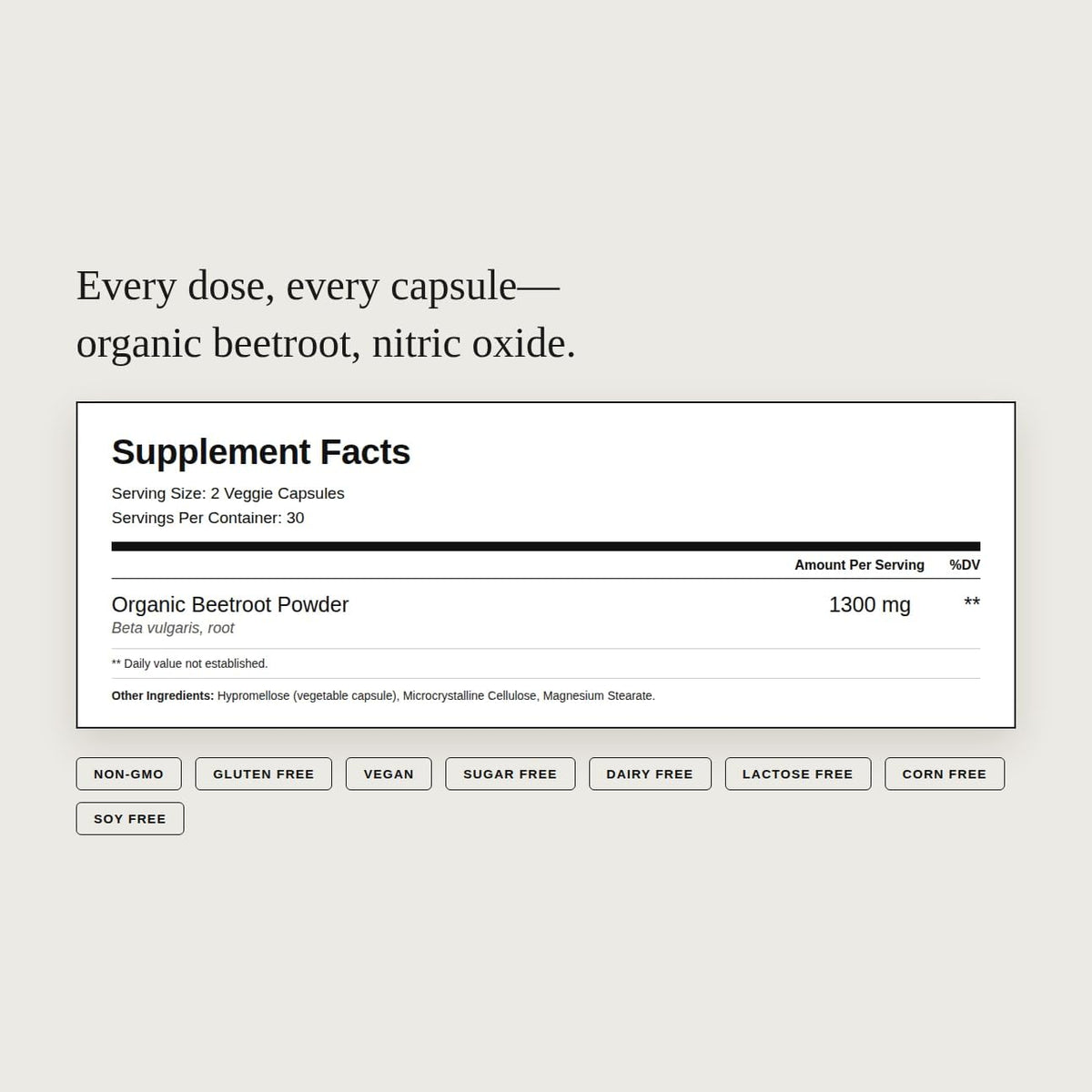 Organic Beetroot Capsules | 1300mg Beet Root Powder | Nitric Oxide Precursor | 60 Vegetarian Capsules | Non-GMO, Gluten Free, Vegan