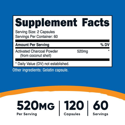 Nutricost Activated Charcoal 520mg, 120 Capsules - Premium Powder, Non-GMO & Gluten