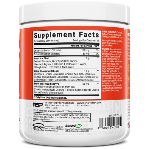 RSP Nutrition Mango Aminolean Amino Acid Supplement Powder, 8.29 OZ