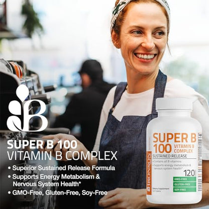 Bronson Vitamin B 100 Complex High Potency Sustained Release (Vitamin B1, B2, B3, B6)