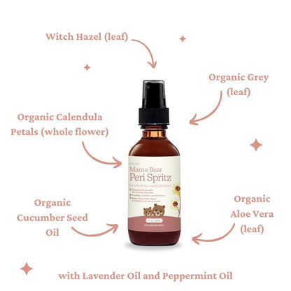 SPRIGS Peri Spritz, 4 Fl Oz | Perineal Spray for Postpartum Recovery | A Soothing Natural Herbal Formula with Witch Hazel & Organic Aloe & Comfrey | 360° Bottle Top for Easy Access to the Perineum