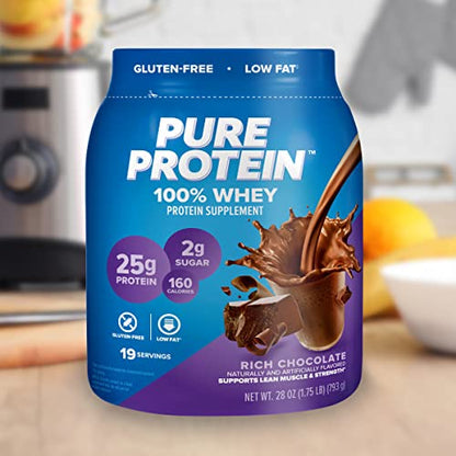 Pure Protein 100% Whey Protein Powder, Rich Chocolate, 25 g Protein, 1.75 lb
