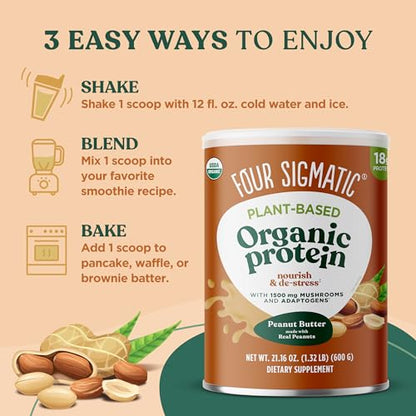 Four Sigmatic Organic Plant-Based Protein Powder Peanut Butter Protein with Lion’s Mane