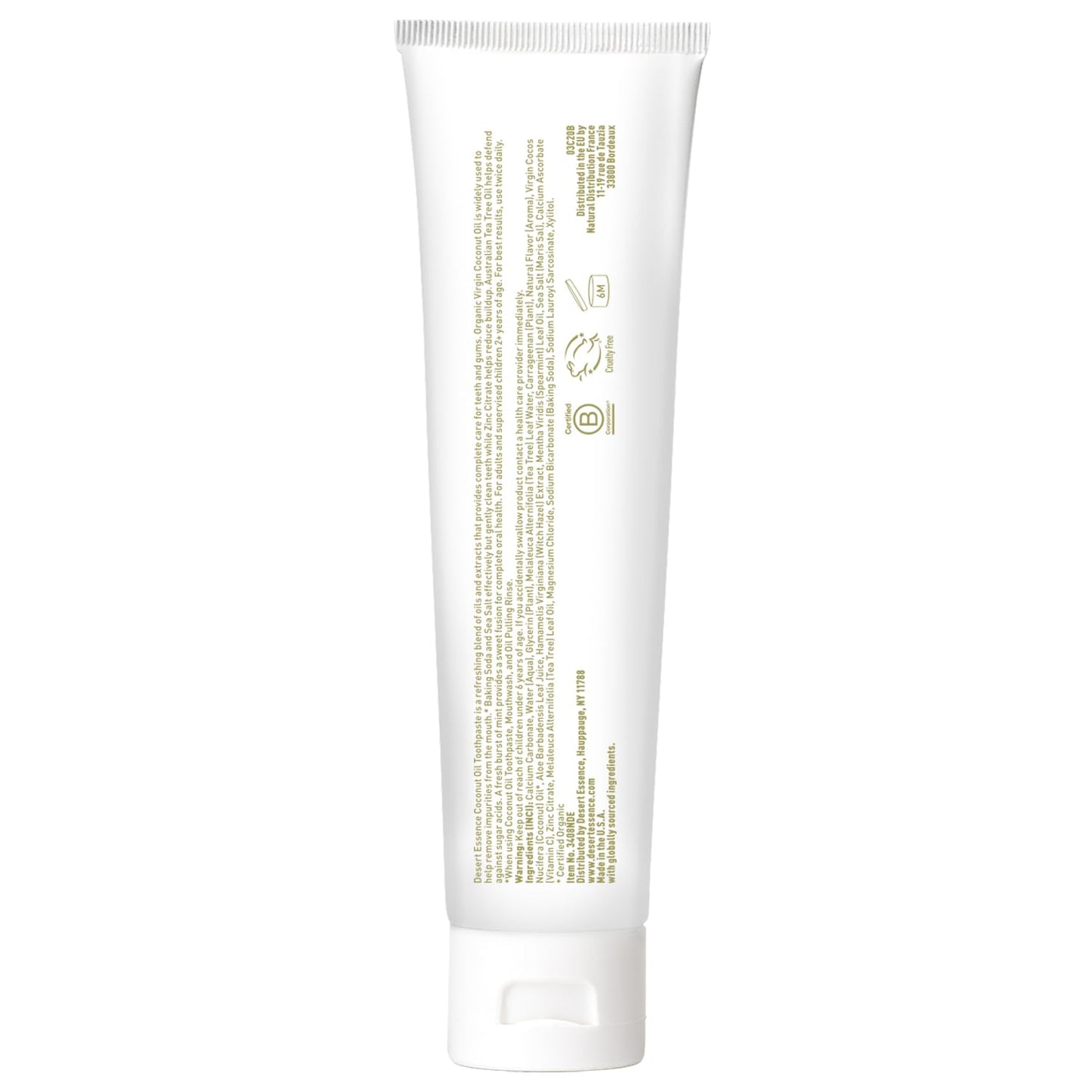 Desert Essence Tea Tree Oil Toothpaste - Coconut Mint - 6.25 Oz - Refreshing Taste - Complete Oral Care - Baking Soda - Sea Salt - Pure Essential Oil - Fights Against Sugar Acids - Zinc Citrate