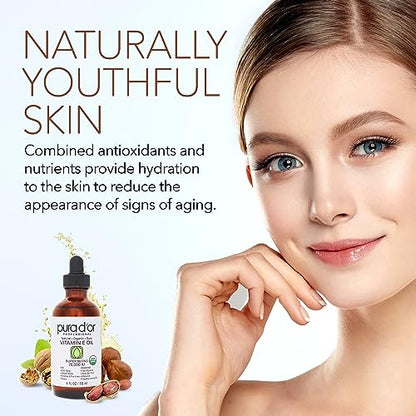PURA D'OR 4 Oz ORGANIC Vitamin E Oil Blend 70,000 IU - 100% Natural Hexane Free, Sweet Almond