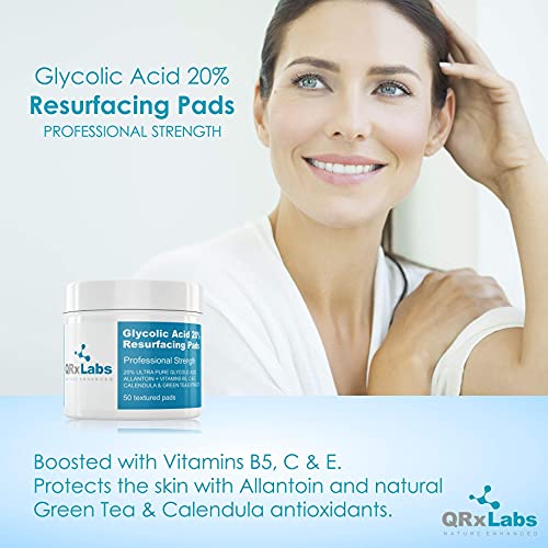 QRxLabs Glycolic Acid 20% Resurfacing Pads for Face & Body with Vitamins B5