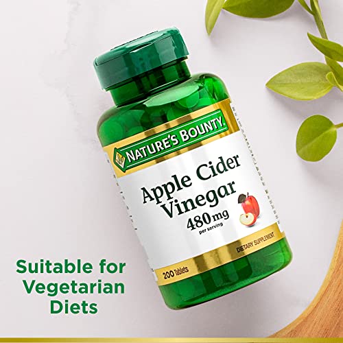 Nature's Bounty Apple Cider Vinegar 480mg Pills, Vegetarian Supplement Plant Based