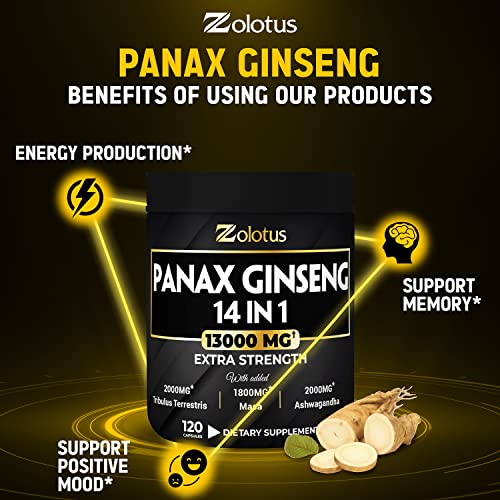 Premium Panax Ginseng 14 in 1, 13X Potency, High Strength Capsules with Horny Goat Weed