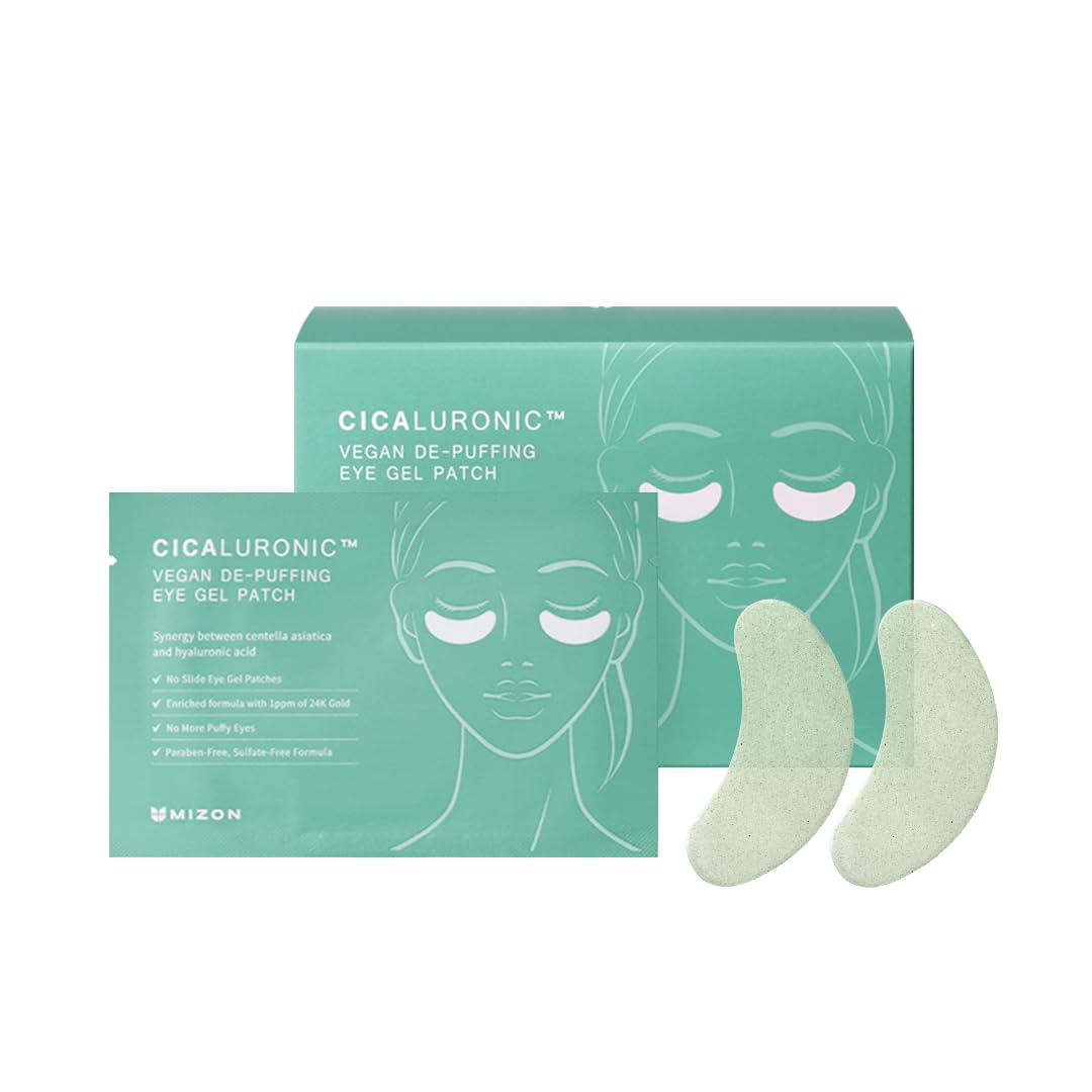 MIZON Cicaluronic Vegan De-puffing Eye Gel Patch, 24K Gold & Cica Under Eye Mask