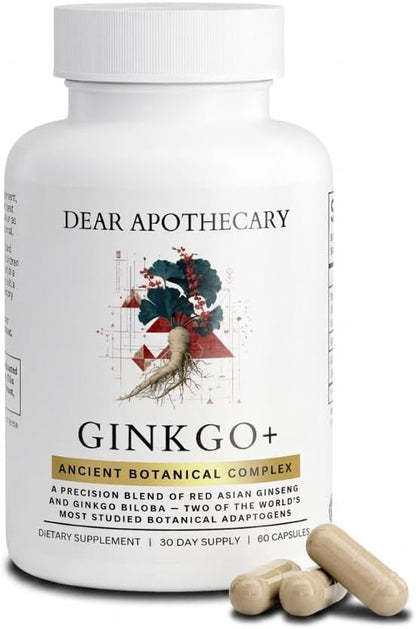 Ginkgo Biloba 720mg with Red Asian Ginseng 700mg - Memory, Focus & Brain Support - Standardized Extract, Vegan, Non-GMO, Gluten Free - 60 Capsules