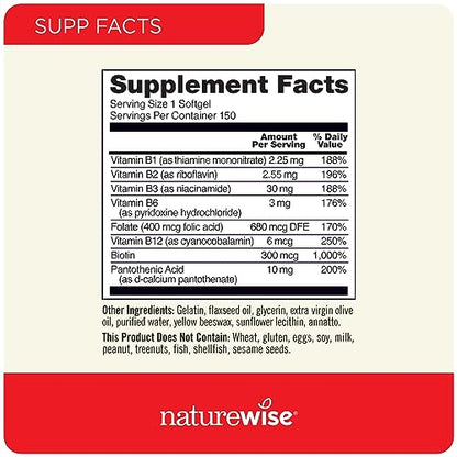 NatureWise Vitamin B Complex for Women and Men - with Folic Acid Biotin B1 B2 B3 B6 B12