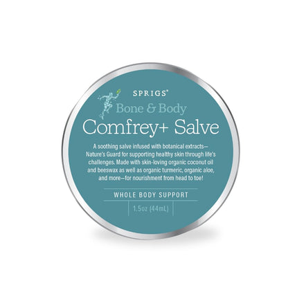 SPRIGS Organic Comfrey Salve for Skin – Herbal Moisturizing Balm with Aloe, Turmeric & Calendula | Coconut Oil & Beeswax Botanical Skin Care (2 oz)