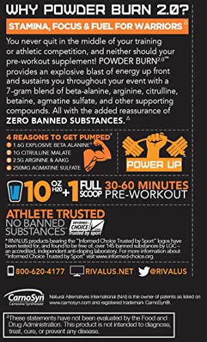 Rivalus Powder Burn 2.0 Pre Workout Supplement, Blue Raspberry, 0.89 Pounds