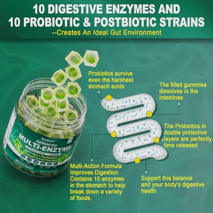 Sugar Free Digestive Enzymes Gummies 1000mg - Break Down Food Quickly - Chewable