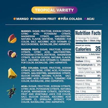DripDrop Hydration Bold Tropical Variety Bundle Electrolyte Packets, 64 Ct | Watermelon, Berry, Lemon, Orange, Mango, Açaí, Passion Fruit & Piña Colada; Single Serve Powder Drink Mix; 3X Electrolytes