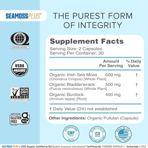 Power By Naturals Sea Moss Plus - USDA Certified Organic Wildcrafted Irish Seamoss