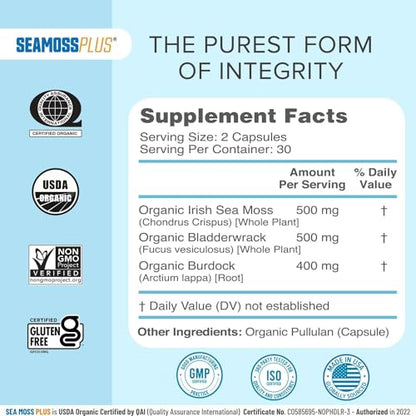 Power By Naturals Sea Moss Plus - USDA Certified Organic Wildcrafted Irish Seamoss
