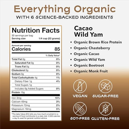 Organic & Vegan Protein Powder for Women Cacao-Chocolate Wild Yam – Delicious Protein Powder