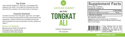 Antler Farms Tongkat Ali Extract 200:1-500mg, 180 Capsules | 100% Pure, Eurycoma Longifolia Slow Grown Aged Roots from Indonesia – Men’s Health Support, Vegan, Gluten, Soy and Dairy Free