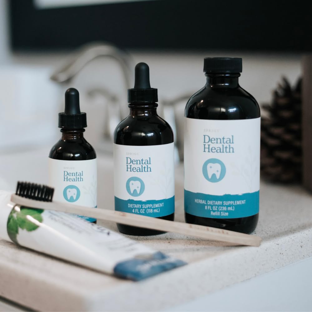 SPRIGS Dental Health Tincture, 4 Fl Oz | Natural Herbal Blend of Black Walnut, Peppermint & More to Support Healthy Teeth & Gums | Fluoride-Free, Cleansing & Astringent Formula for Fresh Breath