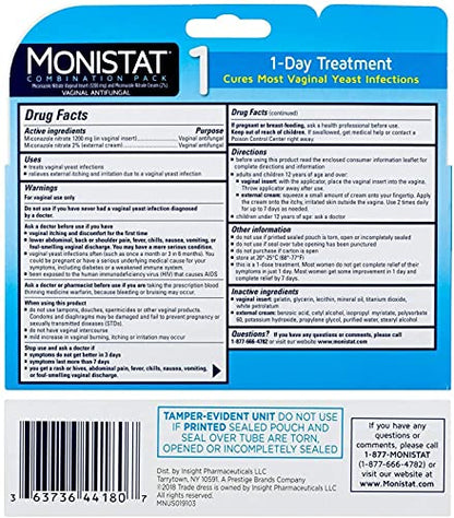 Monistat 1-Day | Day or Night Combination | Yeast Infection Treatment, Prefilled, 1 Pack
