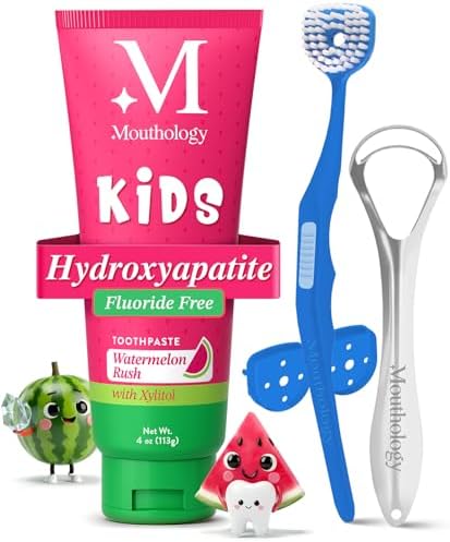 Mouthology Kid's Watermelon Toothpaste and Tongue Brush & Tongue Scraper (Combo Pack)