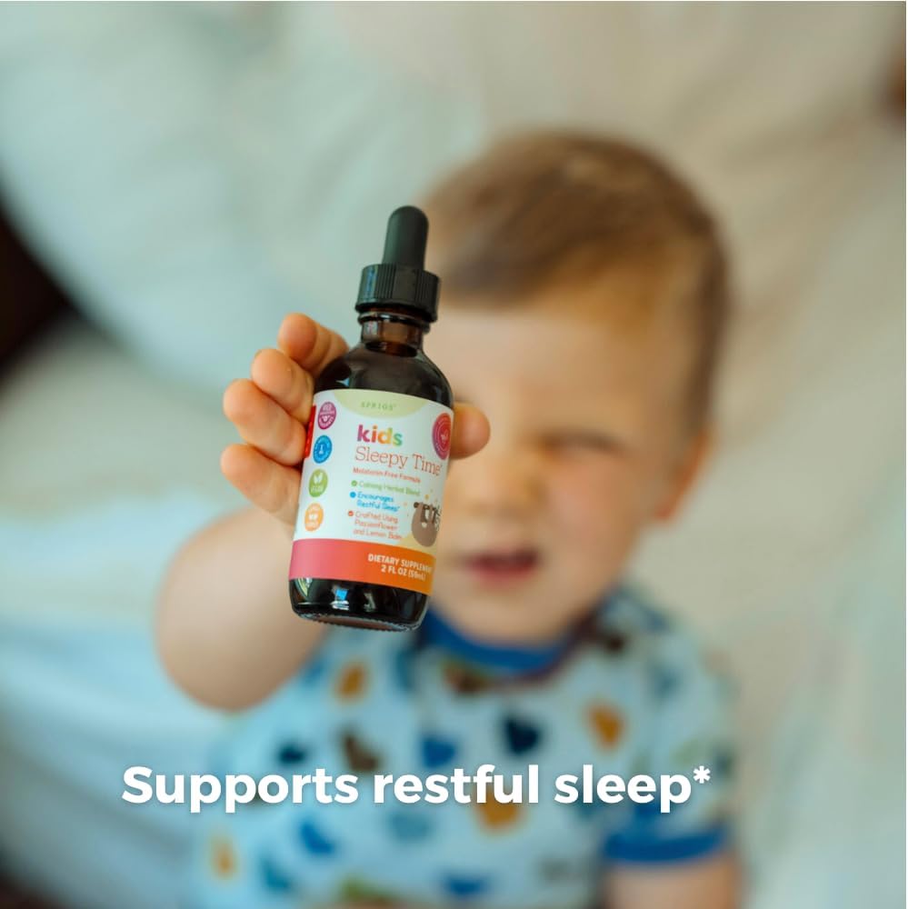 SPRIGS Kids Sleep Support Liquid, Melatonin Free Bedtime Drops for Children | Calming Herbal Blend with Passionflower, Lemon Balm & Chamomile | Natural Nighttime Relaxation Formula