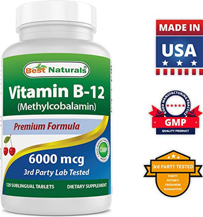 Best Naturals Vitamin B-12 as Methylcobalamin (Methyl B12), 6000 mcg 120 Sublingual