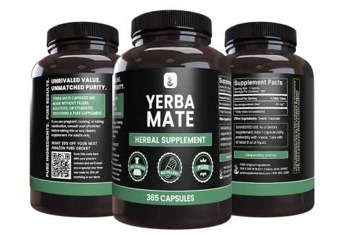 PURE ORIGINAL INGREDIENTS Yerba Mate (365 Capsules), No Magnesium Or Rice Fillers