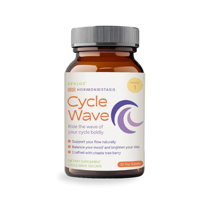 SPRIGS Cycle Wave Phase 1 Hormonal Support Kit for Tween Girls | Supplements to Promote a Healthy Menstrual Cycle & Balance Mood | 120 Herbal Capsules & 60 Wheat Germ Oil Softgels for a 30 Day Supply
