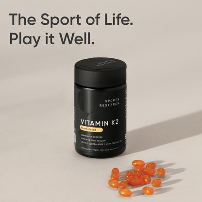Sports Research® Vitamin K2 as MK-7 100mcg with Coconut MCT Oil - 60 Veggie Softgels (2 Month Supply) Vegan Certified, Non-GMO Verified, Gluten & Soy Free