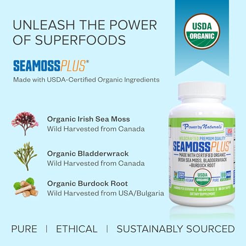Power By Naturals Sea Moss Plus - USDA Certified Organic Irish Sea Moss Capsules
