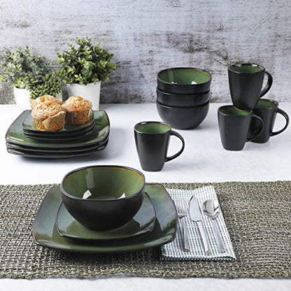 Gibson 99811.16R Dinnerware set, Soho Square, Green, Service for 4 (16pc)
