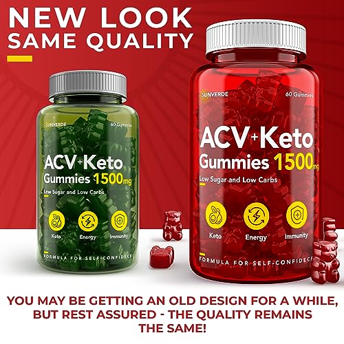 Keto ACV Gummies 1500 mg - Low Sugar Green Apple Flavor - Vegan ACV Keto Gummies
