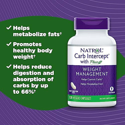 Natrol Carb Intercept with Phase 2 Carb Controller Capsules, White Kidney Bean Extract