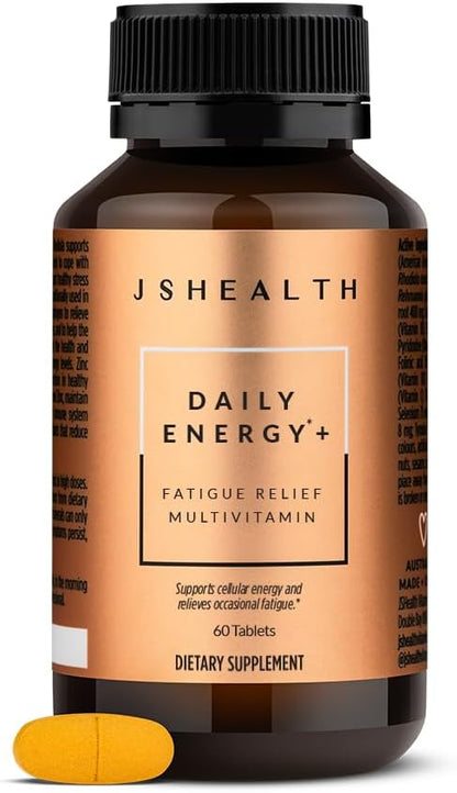 JSHealth Daily Energy Supplement for Women, Vegan, 60 Tablets | Once Daily Energy Vitamins with American Ginseng, Rhodiola, B Vitamins, Vitamin C, Zinc. Supports Stamina and Stress.