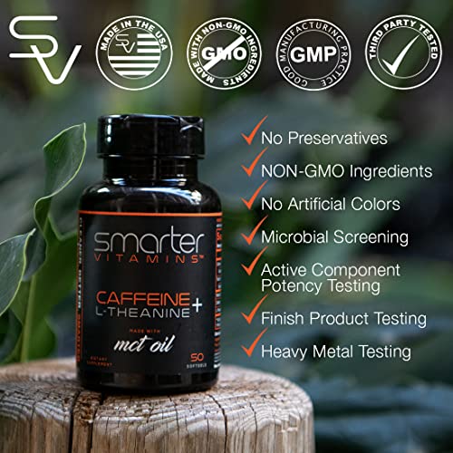200mg Caffeine Pills - MCT Oil from 100% Coconuts + 100mg L-Theanine, Advanced Energy