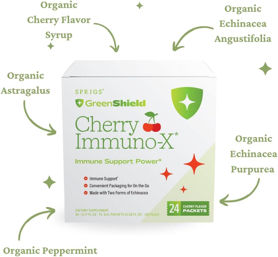 SPRIGS Cherry Immuno-X Immune Support Supplement with Herbal Extracts, Vitamin C, Elderberry & Antioxidants Daily Immune Defense for Energy, Wellness & Overall Health