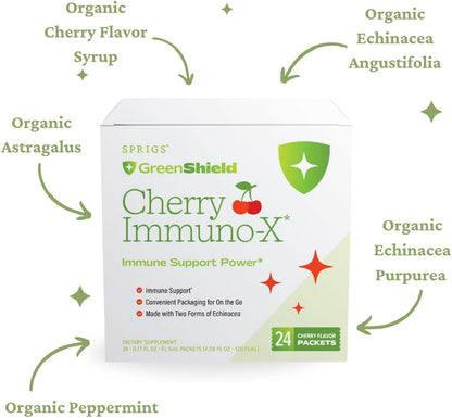 SPRIGS Cherry Immuno-X Immune Support Supplement with Herbal Extracts, Vitamin C, Elderberry & Antioxidants Daily Immune Defense for Energy, Wellness & Overall Health