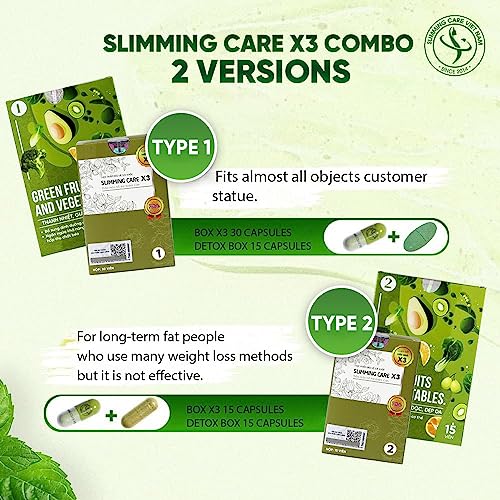 Slimming Care Newest Version X3 Type 1 Diet for Everyone (30pills/Box) + Free Vegetable