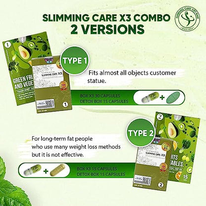 Slimming Care Newest Version X3 Type 1 Diet for Everyone (30pills/Box) + Free Vegetable