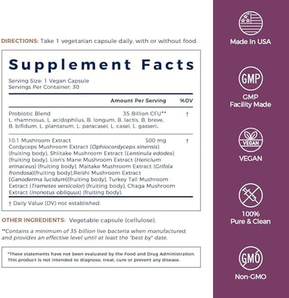 NewRhythm Probiotics Bundle: Probiotics for Women, 100 Billion CFU 18 Strains, Prebiotics, 60 Capsules and Probiotics 35 Billion CFU for Women & Men, 7 Mushroom Extract, 30 Caps