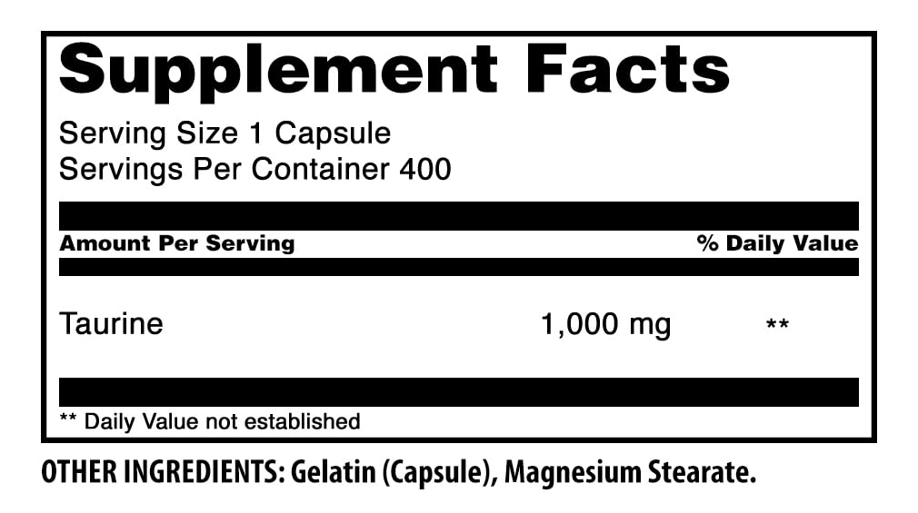 Amazing Formulas Taurine 1000 Mg | Capsules Supplement | Non-GMO | Gluten-Free | Made in USA (200 Capsules)