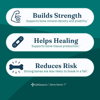 LifeSeasons Bone Densi-T - Osteo & Calcium Support - Bone Mineral Density, Pliability & Healing - Skeletal Strength & Tissue Production - Calcium, Magnesium & Vitamin D - 120 Capsules